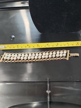 Vintage Gold and White Pearl Multi-Row Bracelet